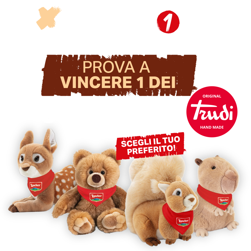 Prova a vincere uno dei 500 peluche Trudi in palio: cerbiatto, orso, scoiattolo o capibara. Scegli il tuo preferito!